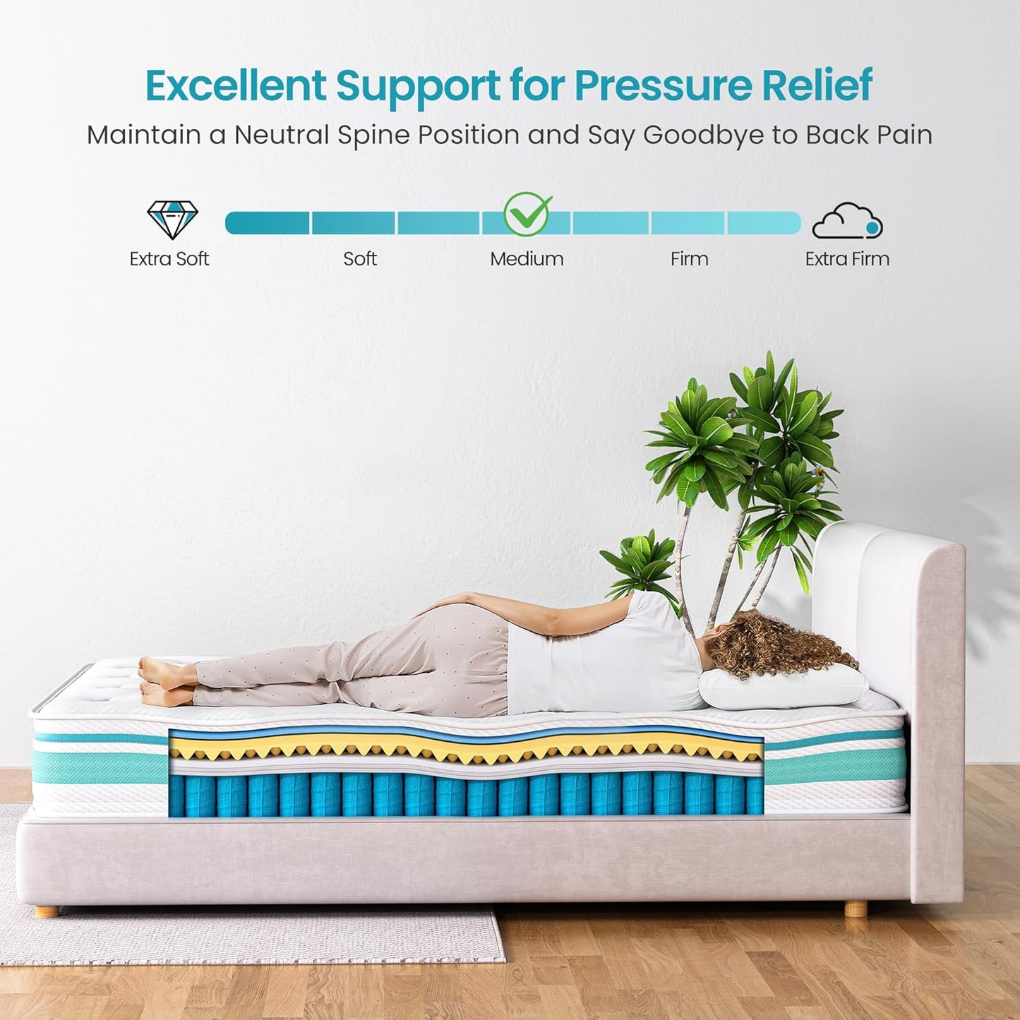 TeQsli Super King Mattress, 6FT 7-Zone Memory Foam, 10 Inch Pocket Sprung Hybrid Orthopedic Mattress Medium Firm with Pressure Relief and Motion Isolation, Super King (180x200x25cm)