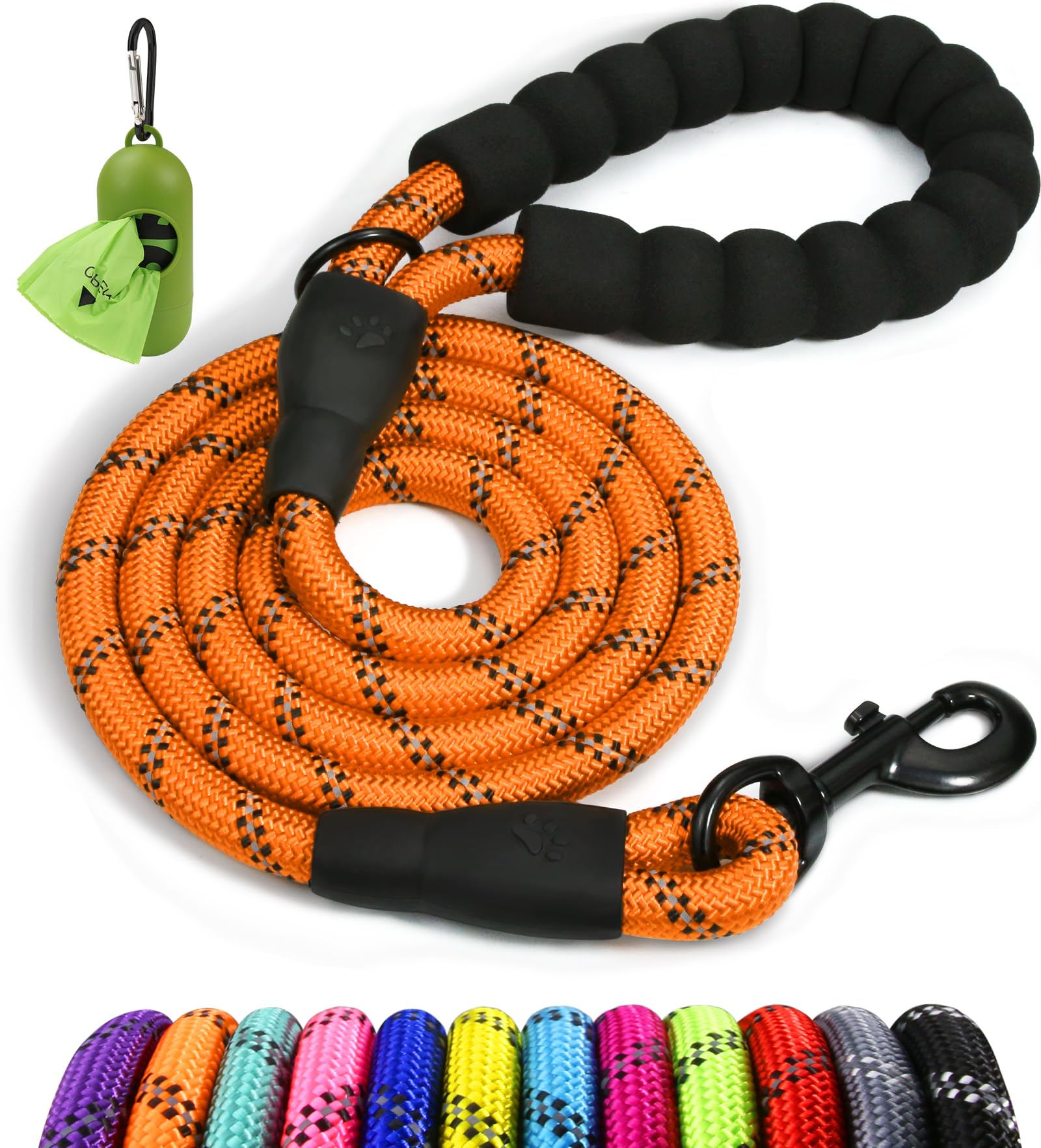 Taglory Rope Dog Lead with Soft Padded Handle, 1.2 m Reflective Lead and Multi-Colour for Small Dogs, 1.0 cm, Black