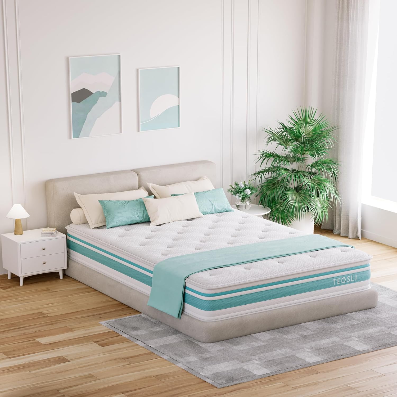 TeQsli 4FT6 Double Mattress, 10 Inch Gel Memory Foam Hybrid - 7 Zone Orthopedic Pocket Sprung Mattress, Medium Firm for Back Pain Relief, 135x190x25 cm