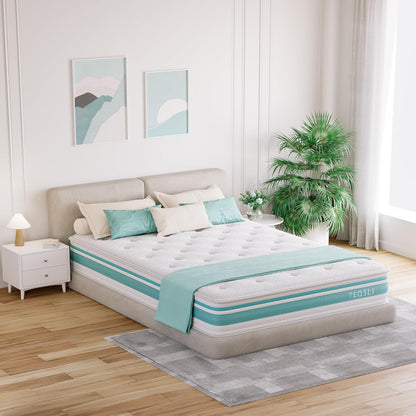 TeQsli 4FT6 Double Mattress, 10 Inch Gel Memory Foam Hybrid - 7 Zone Orthopedic Pocket Sprung Mattress, Medium Firm for Back Pain Relief, 135x190x25 cm
