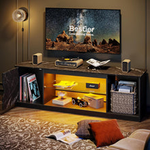 Bestier 145 CM LED TV Stand for 55/60 / 65 Inch TVs Gaming Entertainment Center with Cabinet for PS5 Modern TV Cabinet with Adjustable Glass Shelves for Living Room Bedroom