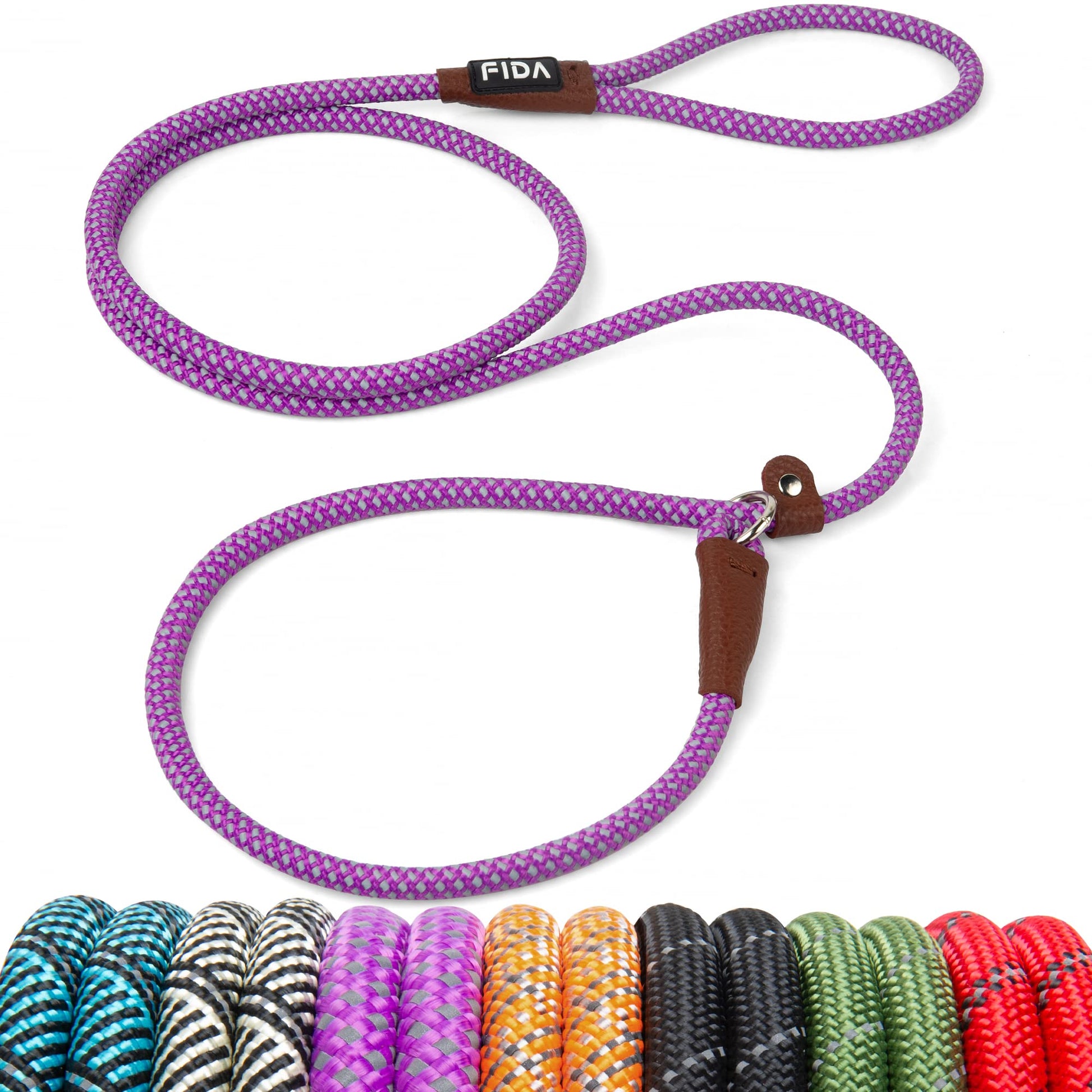 Fida Slip Rope Dog Lead | 1.8m, One-Size-Fits-All, Slip-On Rope Leash. Easy to Slip On, No Collar or Harness Needed. Durable & Weather Resistant Climbers Rope with Reflective Stitching (Green)