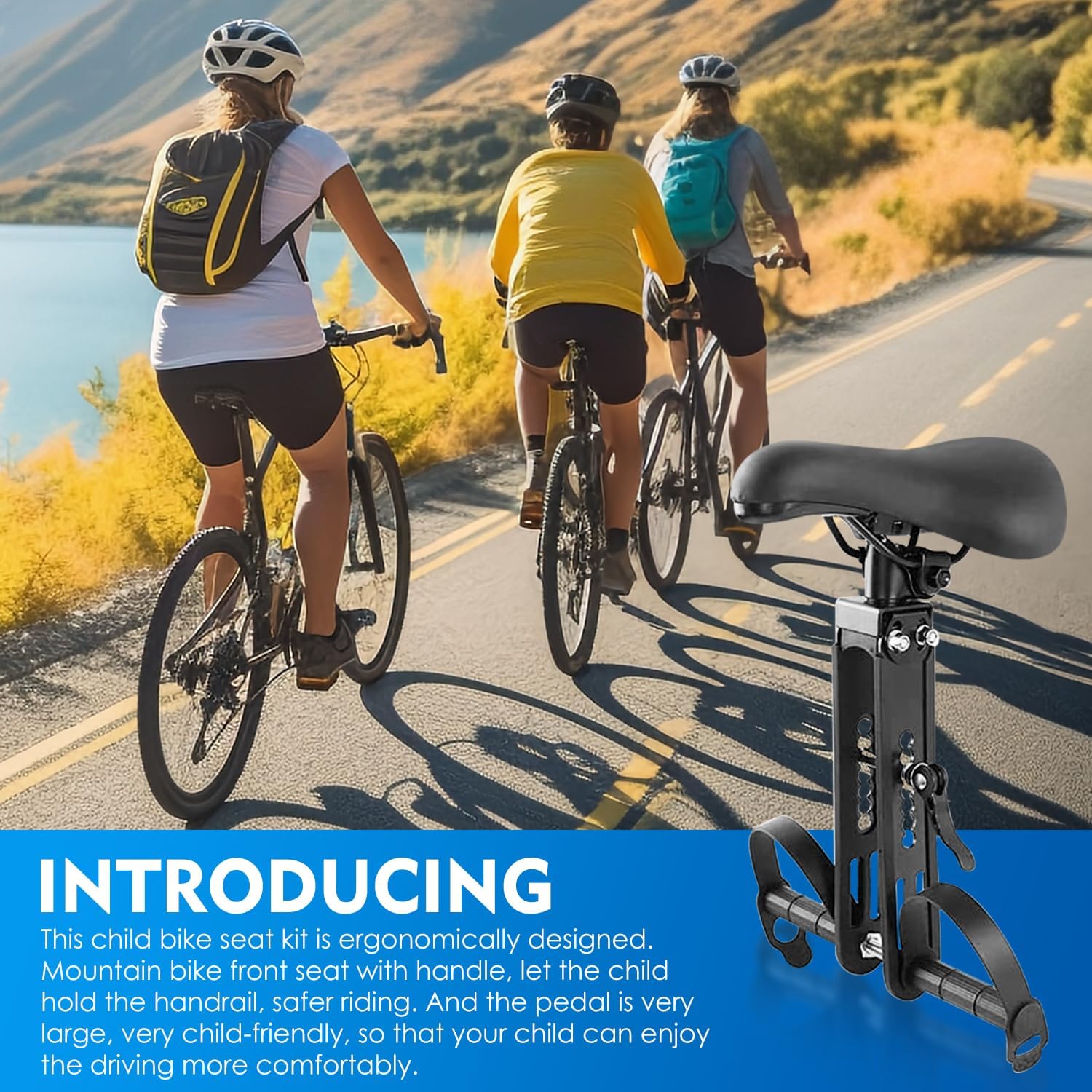 Kids Bike Seats with Bike Handlebars, Safe Child Front Seat Comfortable Front Mounted Bicycle Seats for Children 2-6 Years (up to 30kg) Fits All Mountain Bikes