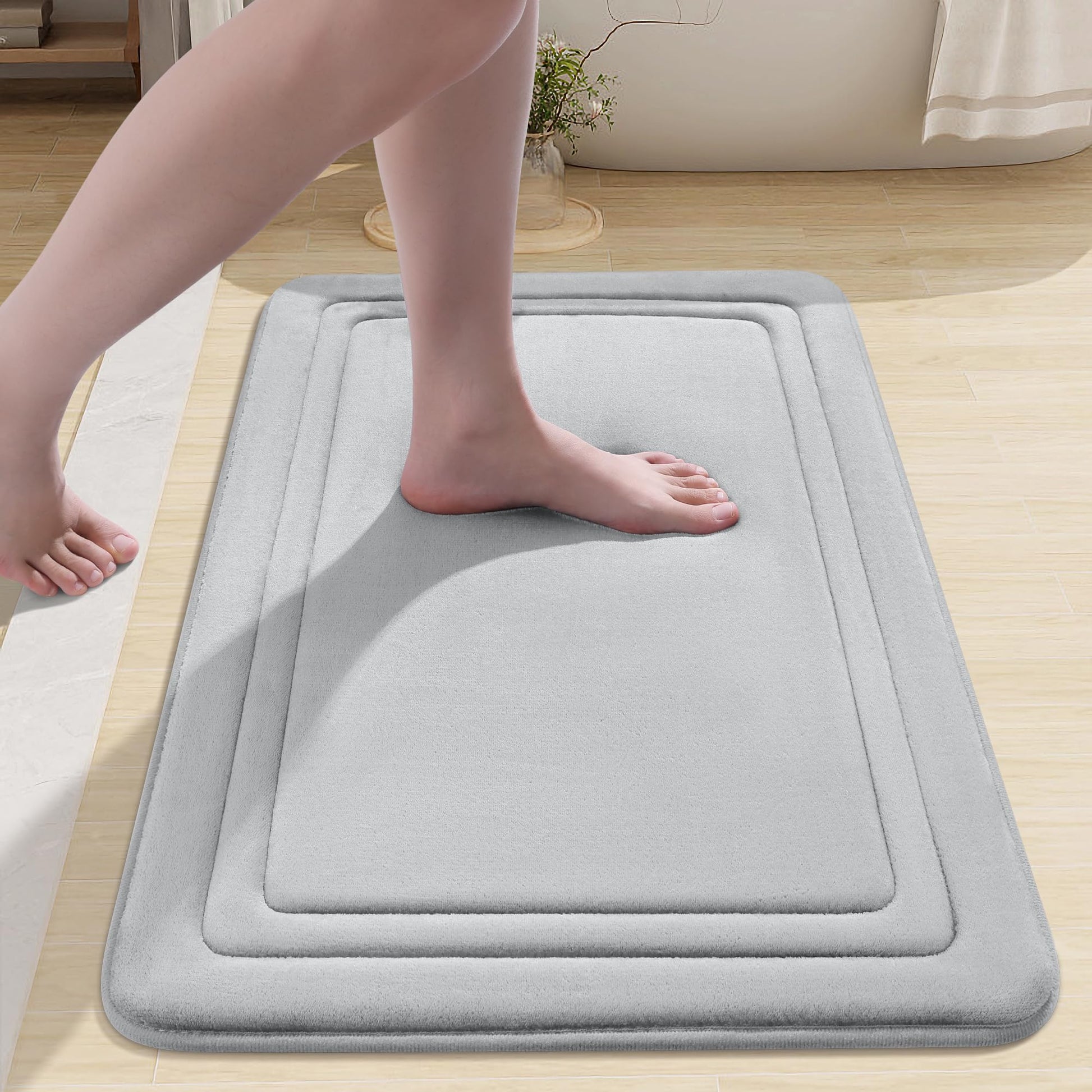 smiry Memory Foam Bath Mat - 40 x 60cm, Non-Slip, Super Absorbent, Comfortable - Machine-Washable Floor Rug, Dark Grey