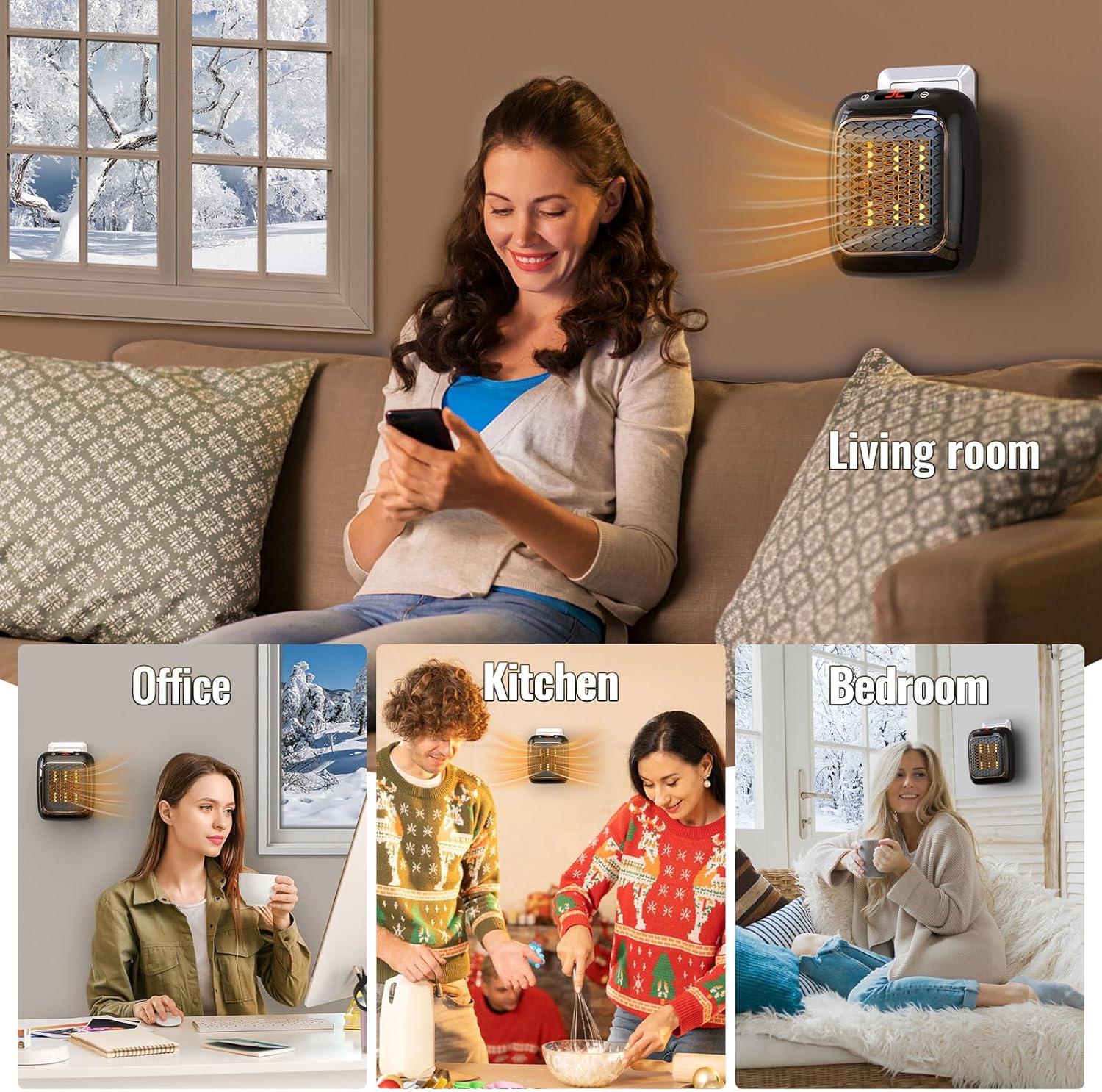 Plug in Heater, 1200W Fan Heaters for Home 2 Mode PTC Ceramic Heaters 1-12H Timer Overheating Protection w Remote Control Electric Heater Energy Efficient BS Plug for Bedroom Office Kitchen Bathroom