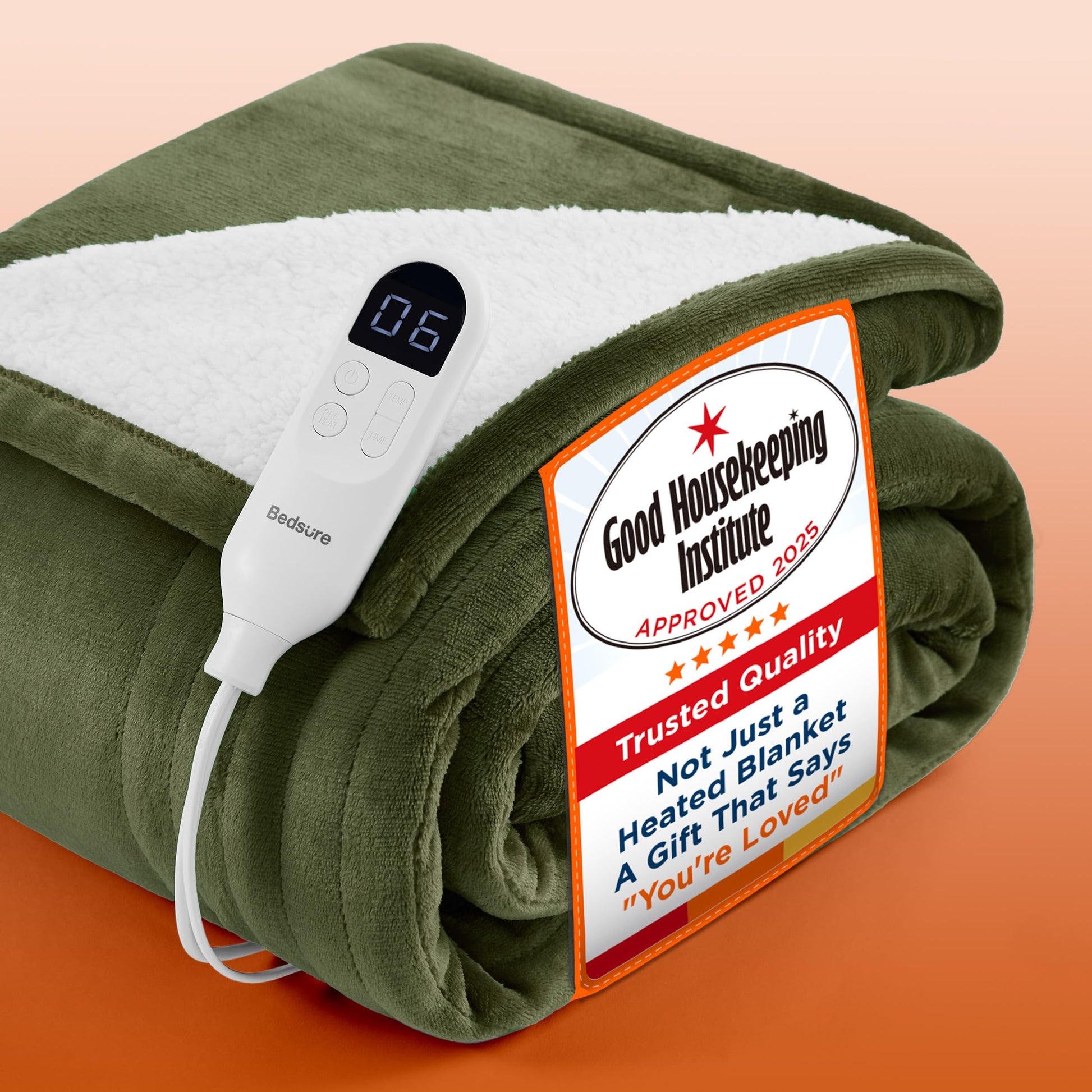 Bedsure Electric Blanket Heated Throw - 6 Heat Levels & 10 Timer Settings, Ultra-Soft Flannel & Sherpa Fast Heating Throw, 130x160cm, Overheat Protection, Taupe