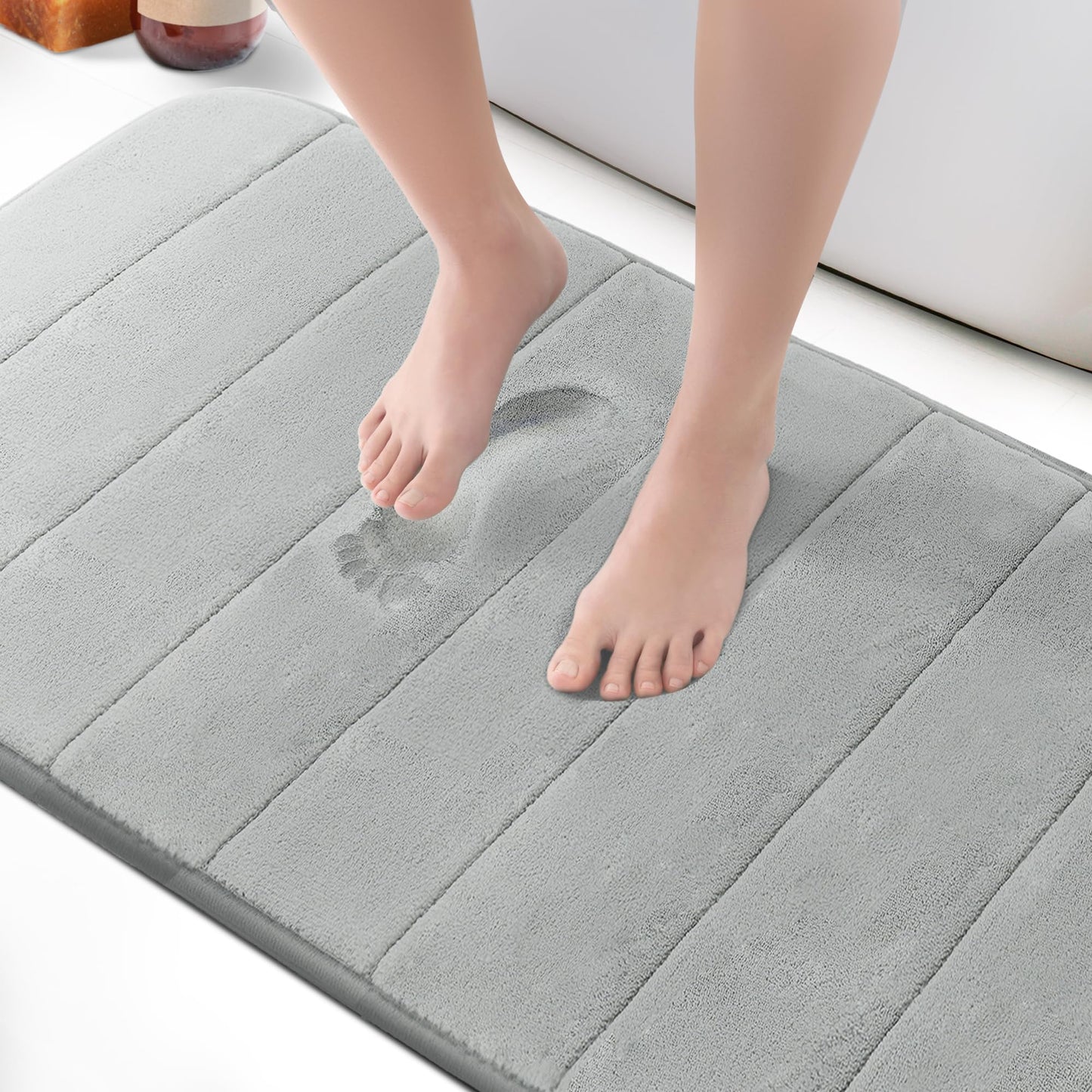 KEPLIN Memory Foam Bath Mat - Ultra-Soft, Highly Absorbent, Non-Slip, Machine Washable - Luxurious Comfort for Home & Bathroom Floors (Light Blue, 40 x 60cm)