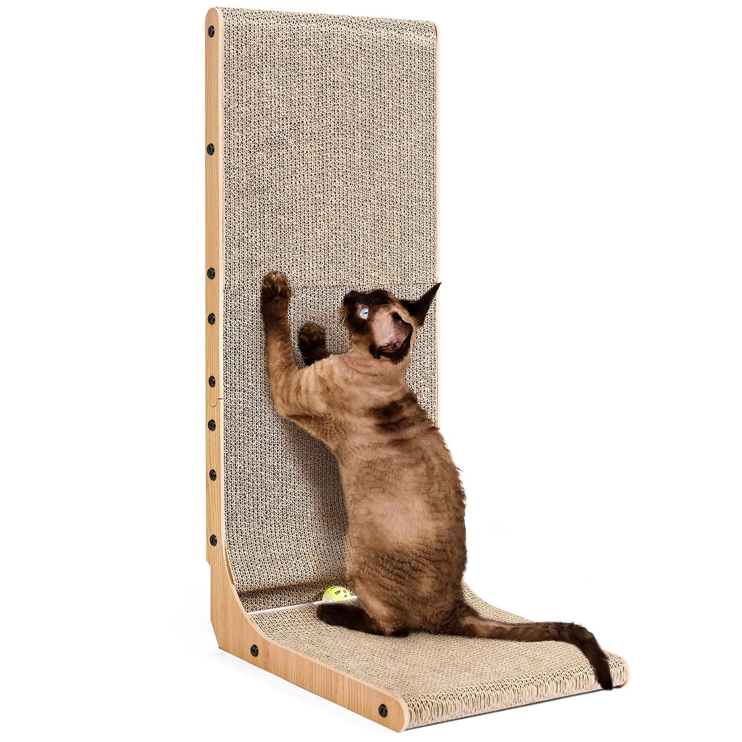 EHEYCIGA 68cm L-Shape Vertical Cardboard Scratching Board for Indoor Cats, Large Scratch Pad With Ball Toy