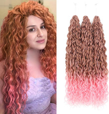 24Inch Deep Wave Twist Curly Crochet Hair Extensions 3Pack Deep Wavy Air Curl Bulk Hair Synthetic Boho Braids Water Wave Crochet Hair Extension for Women (T30/pink, 24Inch-3Pack)