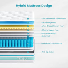 TeQsli King Mattress, 5FT 7-Zone Gel Memory Foam, 10 Inch Pocket Sprung Hybrid Orthopedic Mattress Medium Firm for Pressure Relief and Motion Isolation, King (150x200x25cm)