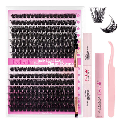 FADLASH DIY Lash Extension Kit Individual Lashes Clusters30P+40P D Curl 8-16mm Lash Bond and Seal, Clusters Lash Glue Remover and Eyelash Tweezers for Eyelash Extensions