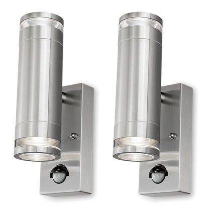4lite Marinus GU10 Bi-Directional Outdoor Wall Light with PIR - Stainless Steel