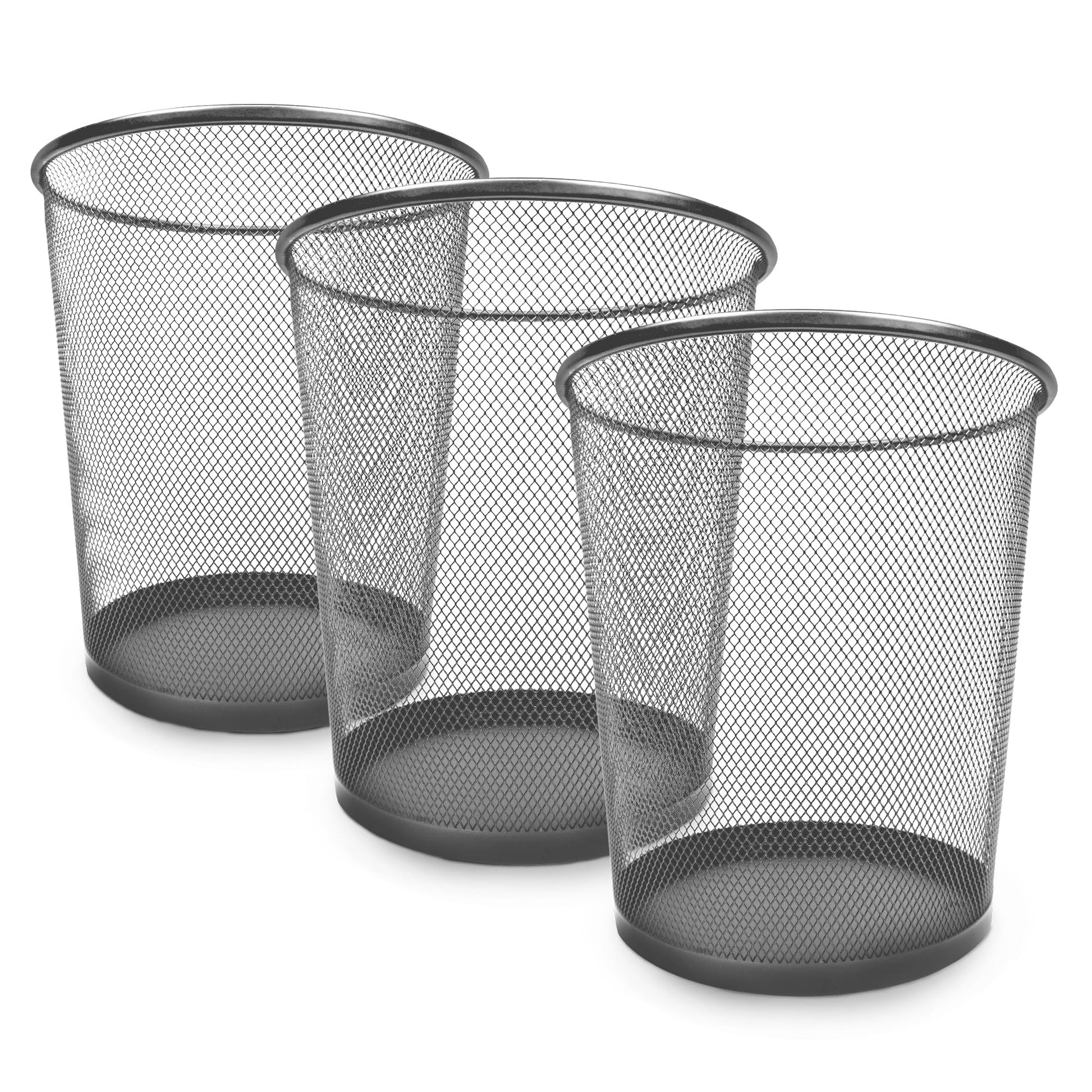 KEPLIN Round Trash Can Bin - 1 Pack Black Non-slip Mesh Bins | Waste Paper Bin | Sturdy Metal Bin Indoor Waste Bin for Home, Bedroom, Office, Bathroom, Living Room, Kitchen