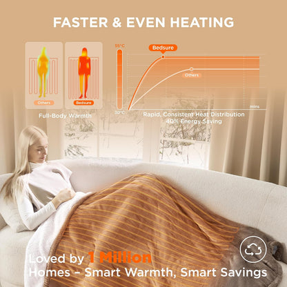 Bedsure Electric Blanket Heated Throw - 6 Heat Levels & 10 Timer Settings, Ultra-Soft Flannel & Sherpa Fast Heating Throw, 130x160cm, Overheat Protection, Taupe