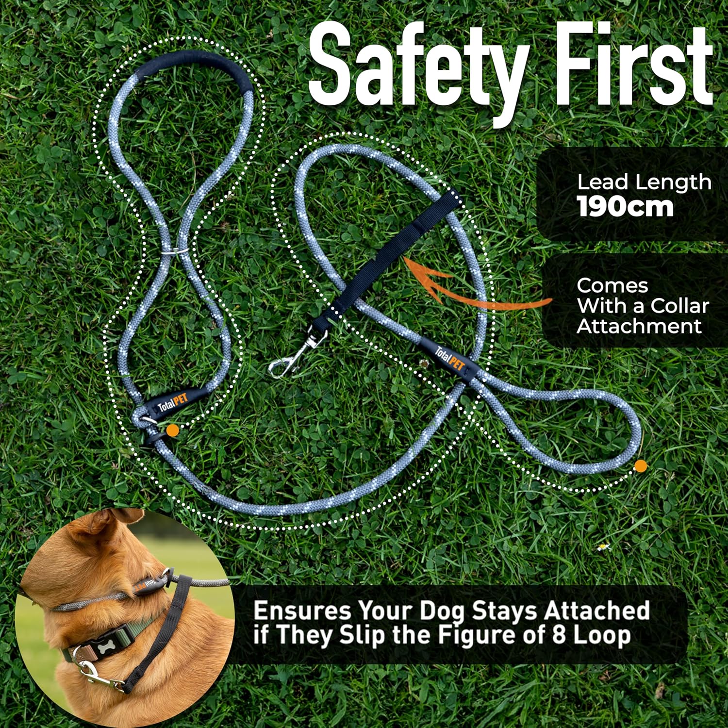 Figure of 8 Dog Lead - Anti Pull Stop Dogs Pulling - Rope Slip Leads with Padded Nose Support (Small/Medium)