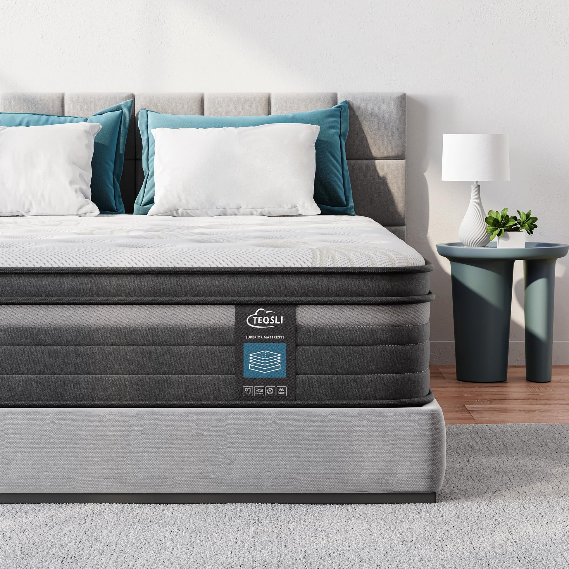 TeQsli Gel Individually Pocket Sprung Double Mattress 4FT6 with Breathable Soft Fabric, 10 Inch Hybrid Mattress Double for Pressure & Back Pain Relief, Medium Firm Mattress in a Box 135x190x25cm