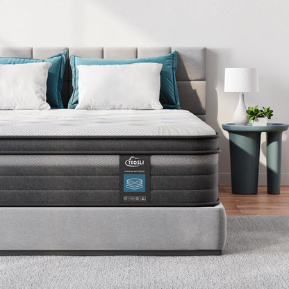 TeQsli Gel Individually Pocket Sprung Double Mattress 4FT6 with Breathable Soft Fabric, 10 Inch Hybrid Mattress Double for Pressure & Back Pain Relief, Medium Firm Mattress in a Box 135x190x25cm