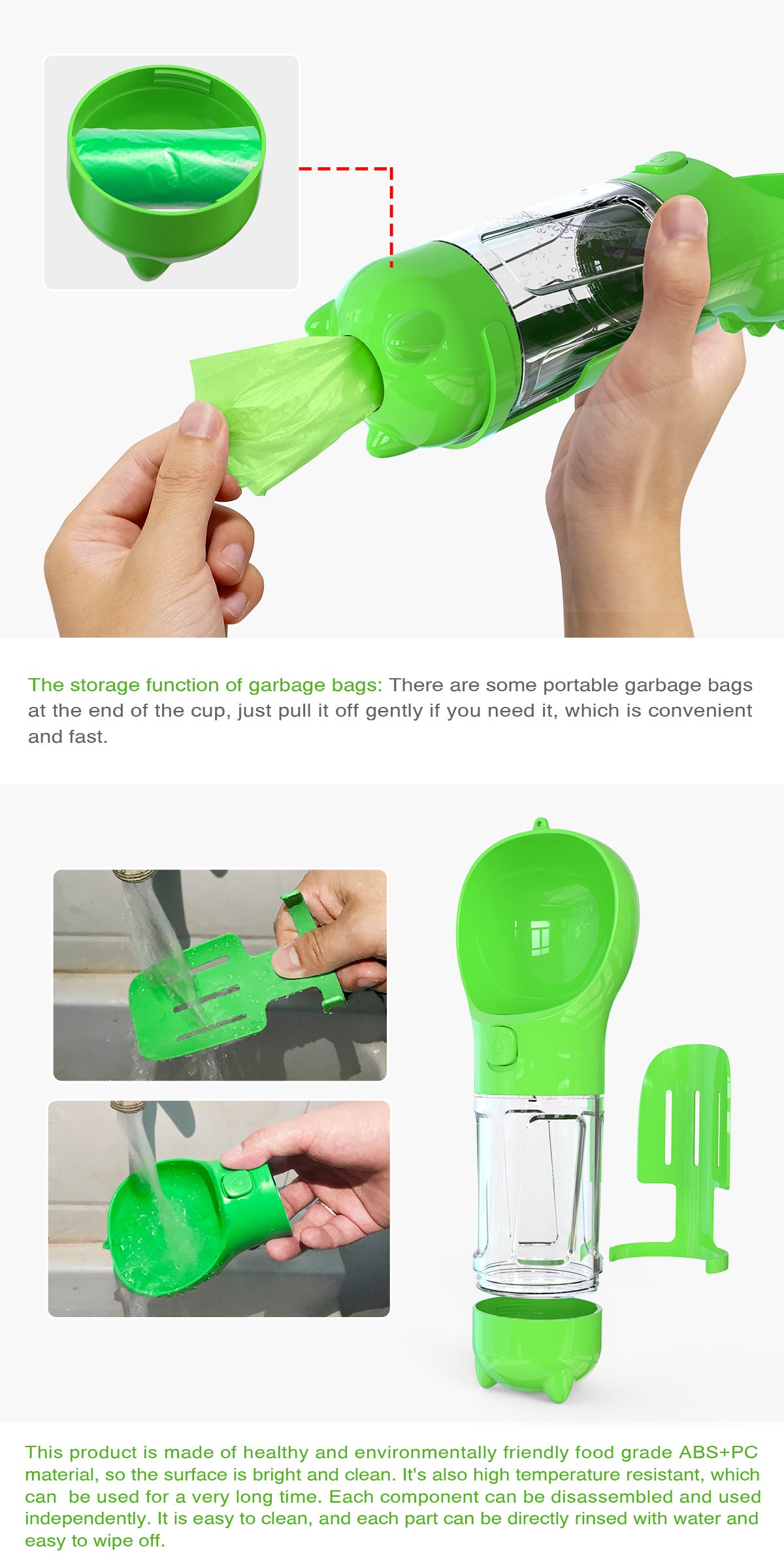 4 in 1 Pet Multi-functional Water Bottle Capacity: 300ml - 500ml