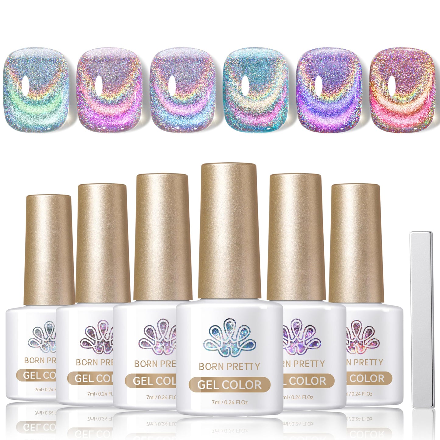BORN PRETTY 6 Colors Jelly Nude Pink Cat Magnetic Eye Gel Polish Set with Magnet, Soak-Off U V/LED Iridescent Cat Gel for Nail Art Salon DIY Home