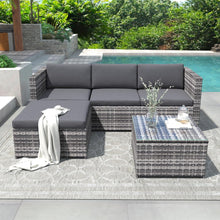 Garden Corner Sofa, Garden Furniture Set, PE Rattan Patio Sofa Set, Garden Entertaining Furniture Lounge Set with Coffee Table