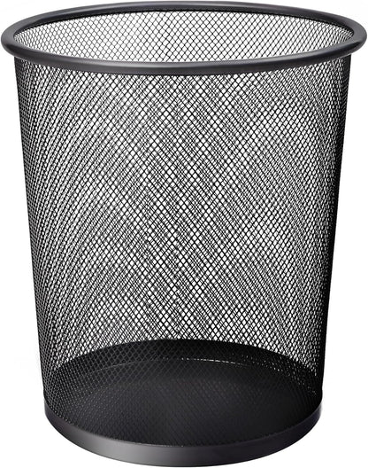 KEPLIN Round Trash Can Bin - 1 Pack Black Non-slip Mesh Bins | Waste Paper Bin | Sturdy Metal Bin Indoor Waste Bin for Home, Bedroom, Office, Bathroom, Living Room, Kitchen