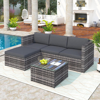 Garden Corner Sofa, Garden Furniture Set, PE Rattan Patio Sofa Set, Garden Entertaining Furniture Lounge Set with Coffee Table