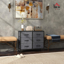 HOMCOM Fabric Chest of Drawers, Industrial Bedroom Dresser with 6 Fabric Drawers, Steel Frame and Wooden Top for Nursery, Living Room, Hallway, Black
