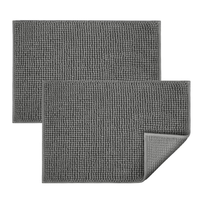Bath Mat Non Slip Anti Mould 40 x 60 cm – Grey Chenille Bathroom Mat Extra Soft & Fluffy Bathmat Machine Washable Super Water Absorption Shower Mat