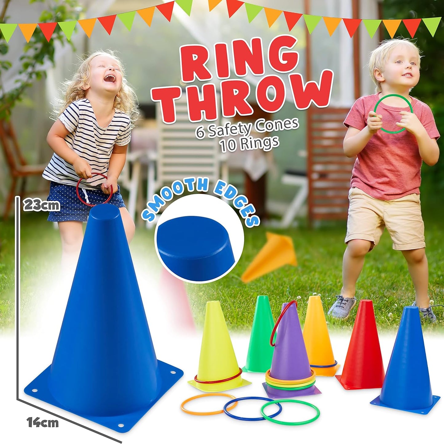 Kids Games Outdoor Play Equipment for Kids Adults Family Garden Toys Sports Day Kit Egg and Spoon Race Ring Toss Sack Race Bean Bag Snakes and Ladders (4 in 1 Set)