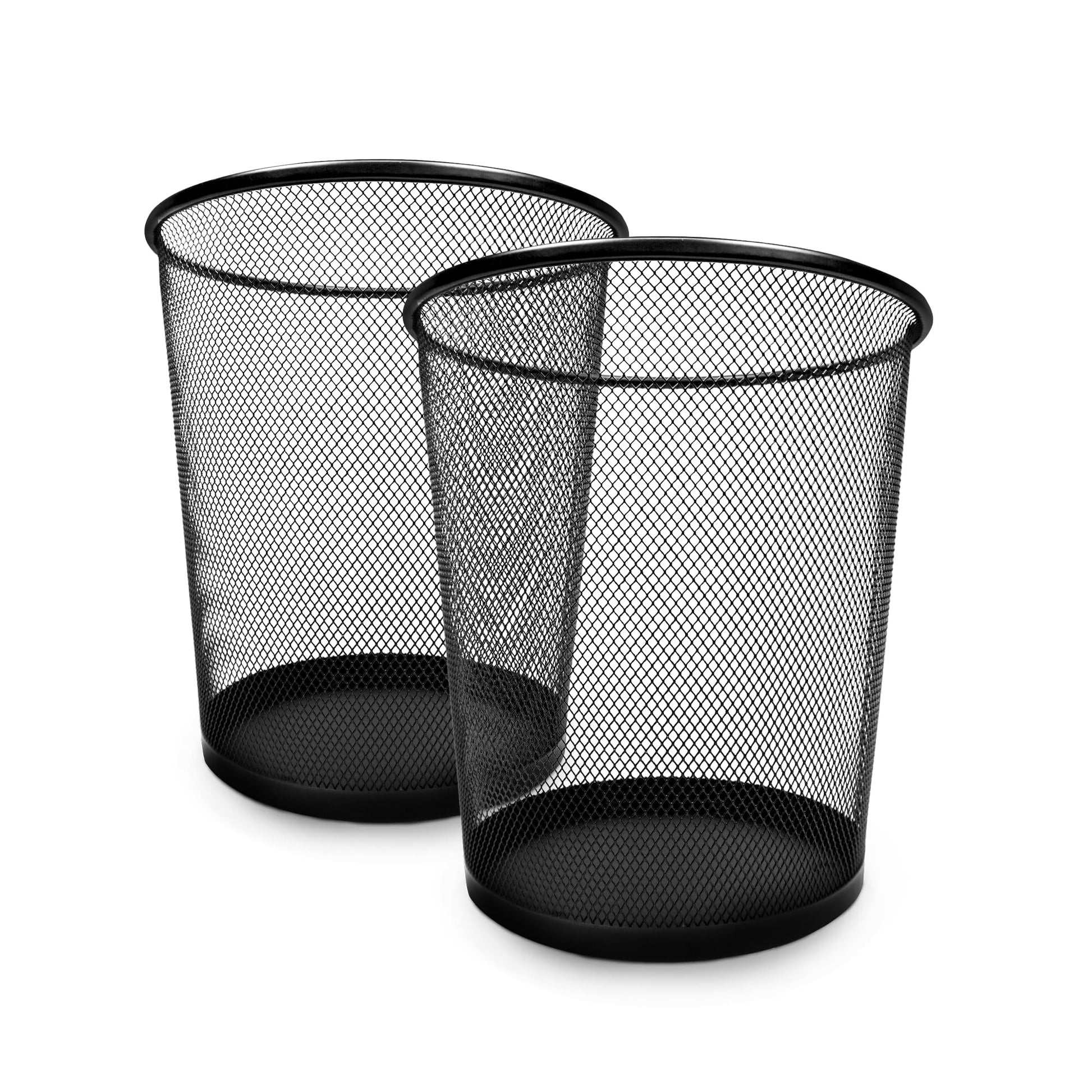 KEPLIN Round Trash Can Bin - 1 Pack Black Non-slip Mesh Bins | Waste Paper Bin | Sturdy Metal Bin Indoor Waste Bin for Home, Bedroom, Office, Bathroom, Living Room, Kitchen