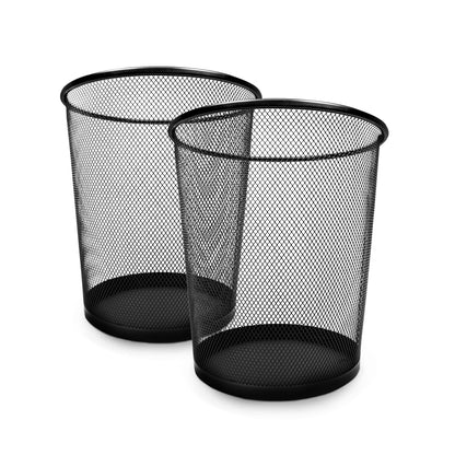 KEPLIN Round Trash Can Bin - 1 Pack Black Non-slip Mesh Bins | Waste Paper Bin | Sturdy Metal Bin Indoor Waste Bin for Home, Bedroom, Office, Bathroom, Living Room, Kitchen
