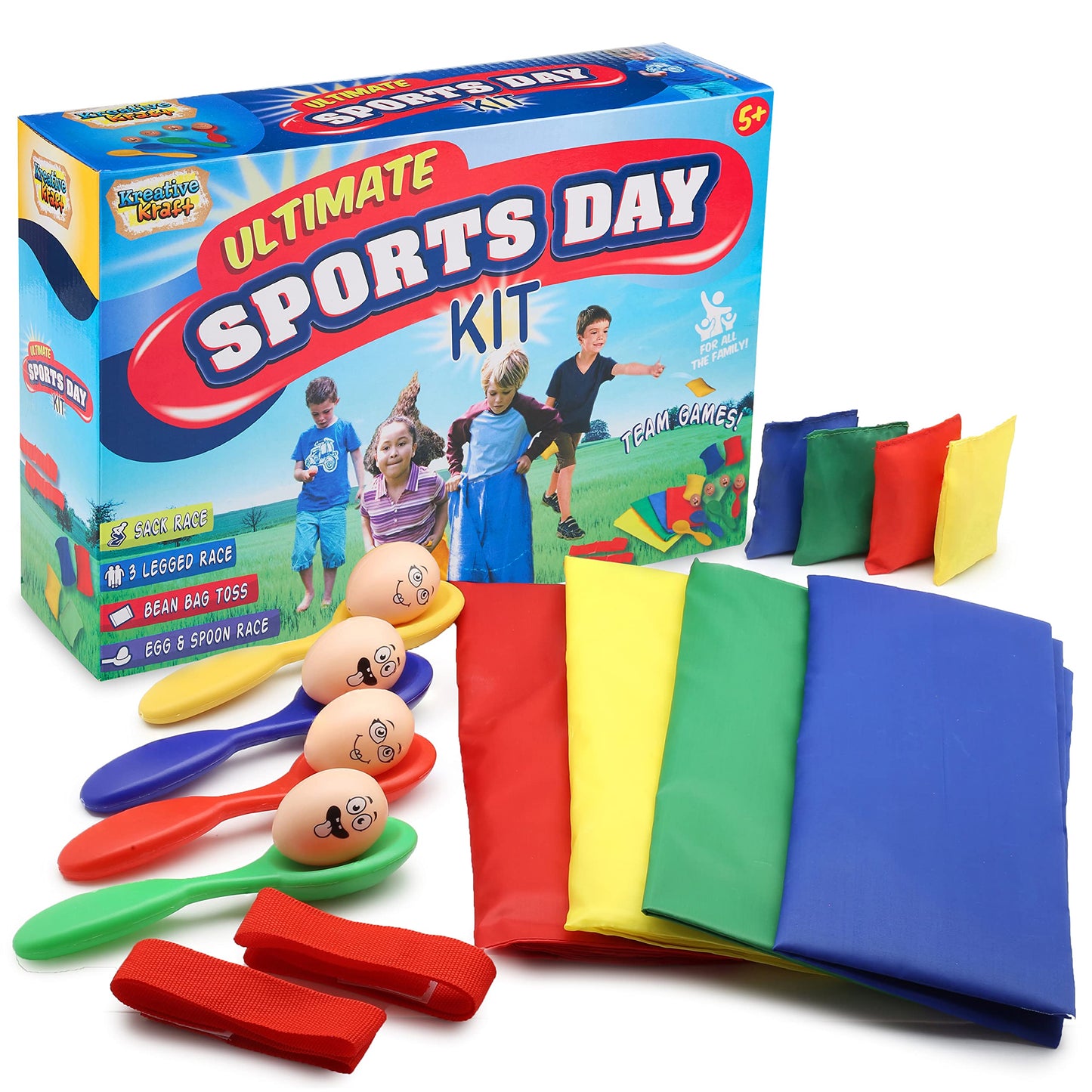 Kids Games Outdoor Play Equipment for Kids Adults Family Garden Toys Sports Day Kit Egg and Spoon Race Ring Toss Sack Race Bean Bag Snakes and Ladders (4 in 1 Set)