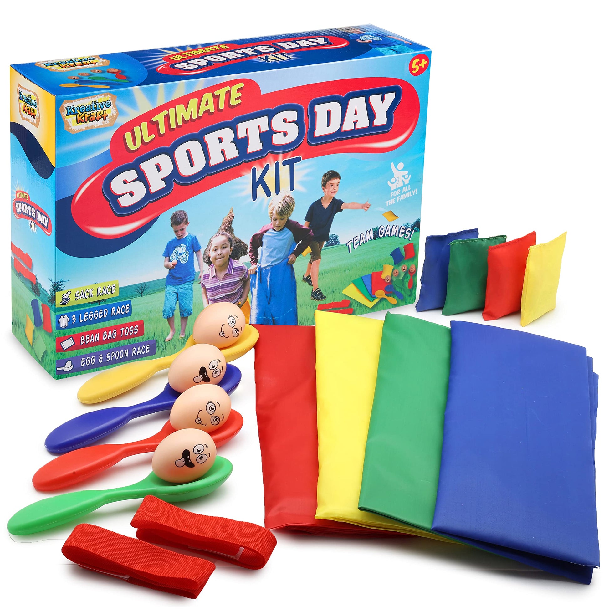 Kids Games Outdoor Play Equipment for Kids Adults Family Garden Toys Sports Day Kit Egg and Spoon Race Ring Toss Sack Race Bean Bag Snakes and Ladders (4 in 1 Set)