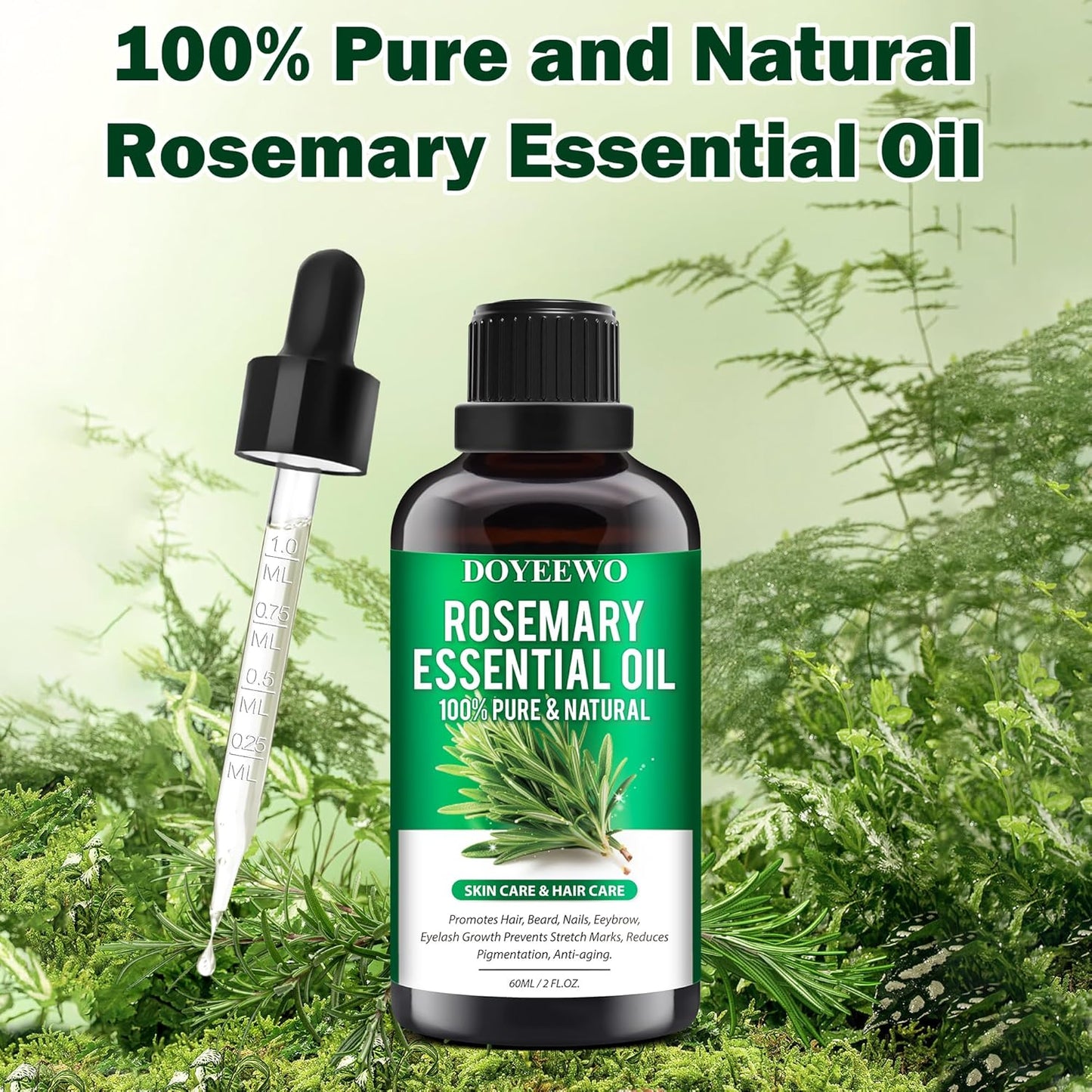Rosemary Oil for Hair Growth,100% Pure & Natural Rosemary Essential Oil,Grapessed Oil for Skin & Hair Care & Eyelash Eyebrows Growth,Non-Greesy Hair Growth Oil/Serum Hair Loss Treatment for Women(2