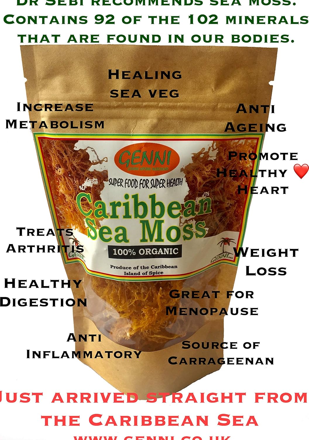 Wild crafted Sea Moss (Irish moss) from the pristine Caribbean Sea Unbleached & NOT grown on string 50g