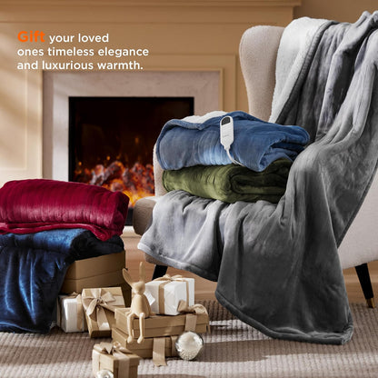 Bedsure Electric Blanket Heated Throw - 6 Heat Levels & 10 Timer Settings, Ultra-Soft Flannel & Sherpa Fast Heating Throw, 130x160cm, Overheat Protection, Taupe