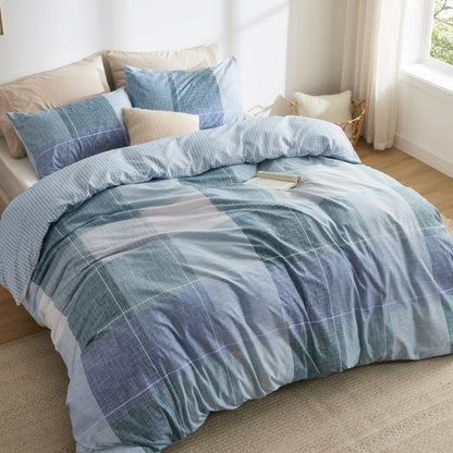Bedsure Double Duvet Cover Set - Reversible Plaid Duvet Cover with Zipper Closure, 3 Pieces Dark Grey Bedding Set with 8 Corner Ties and 2 Pillowcases, 200x200cm