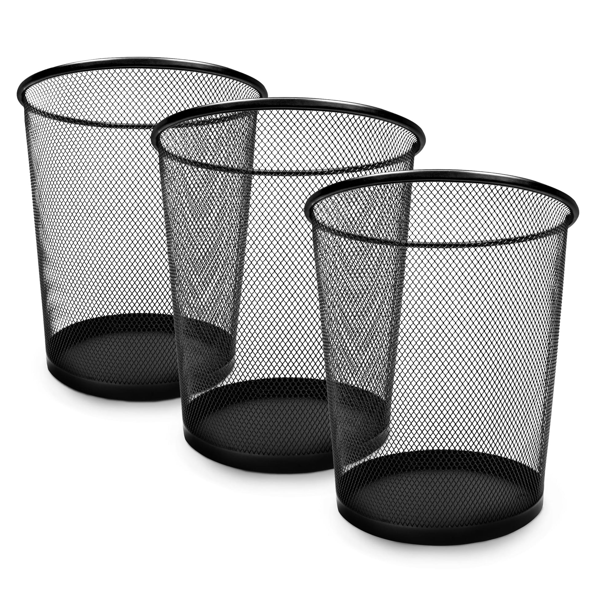 KEPLIN Round Trash Can Bin - 1 Pack Black Non-slip Mesh Bins | Waste Paper Bin | Sturdy Metal Bin Indoor Waste Bin for Home, Bedroom, Office, Bathroom, Living Room, Kitchen