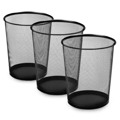 KEPLIN Round Trash Can Bin - 1 Pack Black Non-slip Mesh Bins | Waste Paper Bin | Sturdy Metal Bin Indoor Waste Bin for Home, Bedroom, Office, Bathroom, Living Room, Kitchen