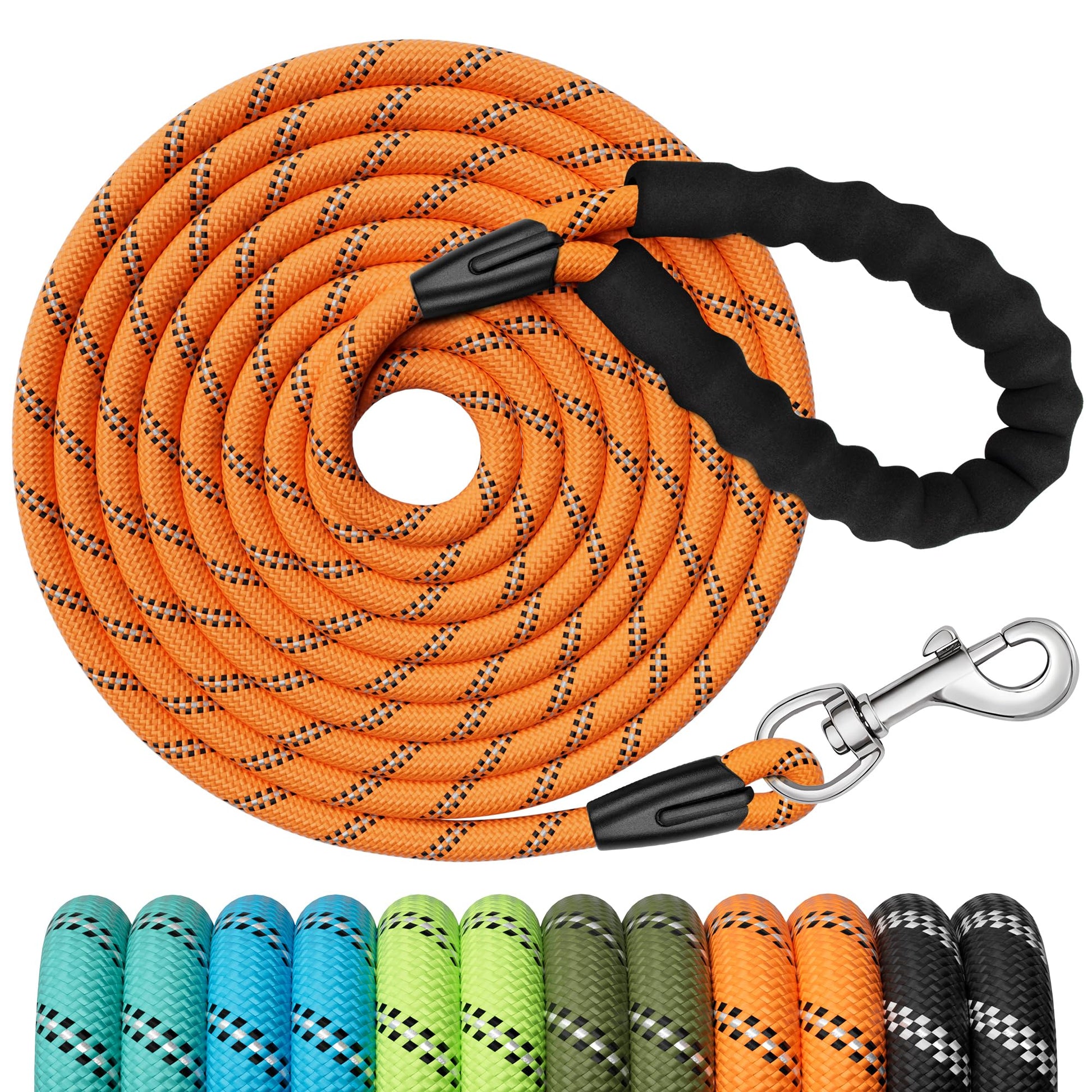 X XBEN Training Leads for Dogs, 3M 5M 10M 15M 20M 25M 30M Strong Rope Long line Dog Lead Leash with Soft Padded Handle and Heavy Duty Hook, Reflective Recall Training Leads for Large Medium Small Dog