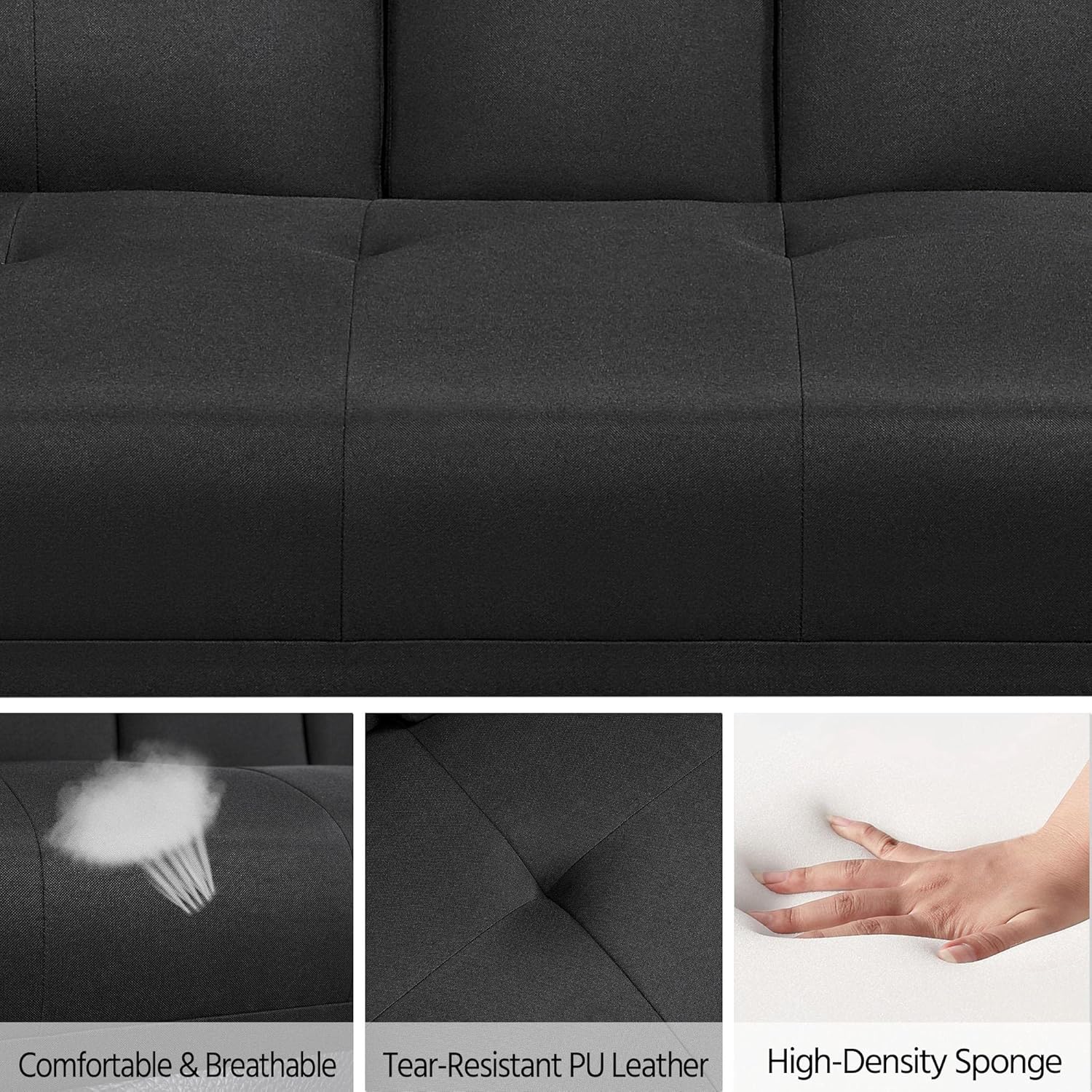Yaheetech Sofa Bed Fabric Click Clack Sofa Bed with 2 Cup Holders, Convertible Futon Settee, Futon Recliner Lounge for Living Room, Spare Room, Bedroom, Black