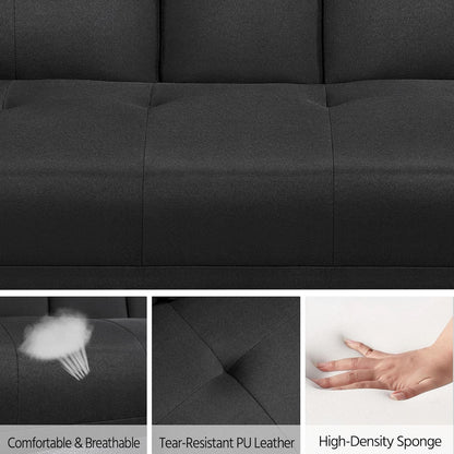 Yaheetech Sofa Bed Fabric Click Clack Sofa Bed with 2 Cup Holders, Convertible Futon Settee, Futon Recliner Lounge for Living Room, Spare Room, Bedroom, Black