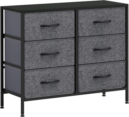 HOMCOM Fabric Chest of Drawers, Industrial Bedroom Dresser with 6 Fabric Drawers, Steel Frame and Wooden Top for Nursery, Living Room, Hallway, Black