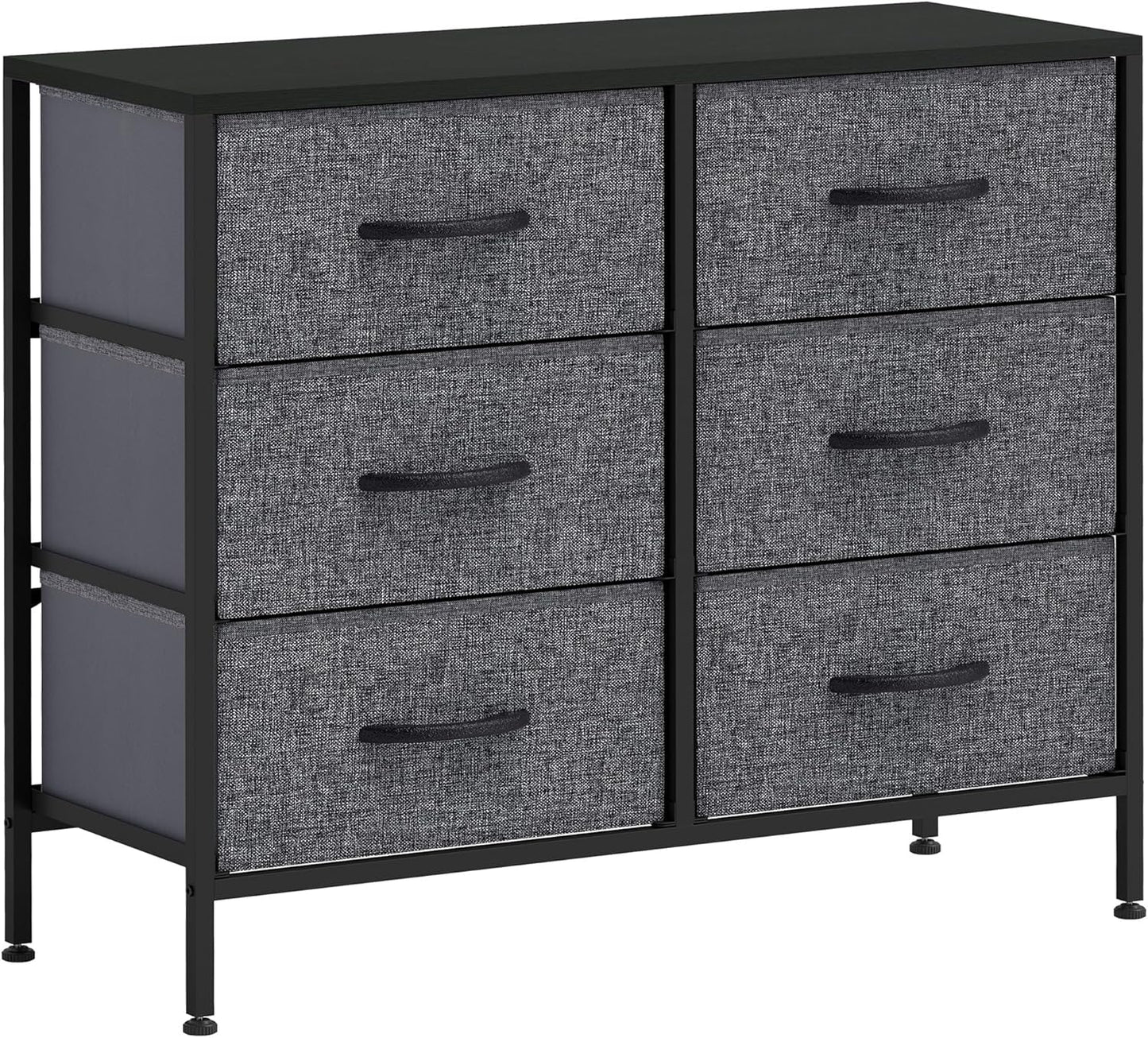 HOMCOM Fabric Chest of Drawers, Industrial Bedroom Dresser with 6 Fabric Drawers, Steel Frame and Wooden Top for Nursery, Living Room, Hallway, Black
