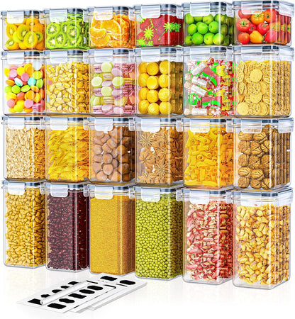24 Pack Airtight Kitchen Food Containers – BPA-Free Cereal Storage Containers & Food Storage Containers for Flour, Sugar & Baking Supplies, with 24 Labels & Marker (33.6L)