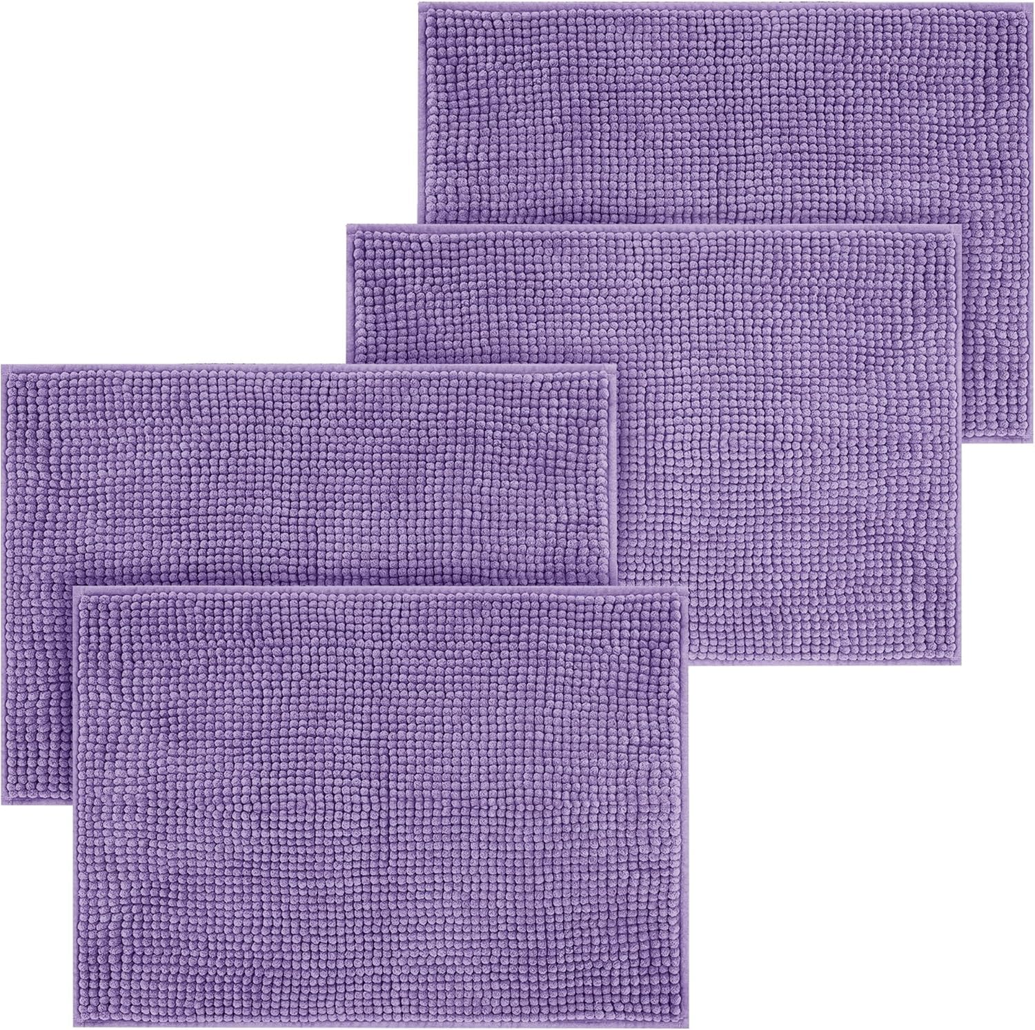 Bath Mat Non Slip Anti Mould 40 x 60 cm – Grey Chenille Bathroom Mat Extra Soft & Fluffy Bathmat Machine Washable Super Water Absorption Shower Mat