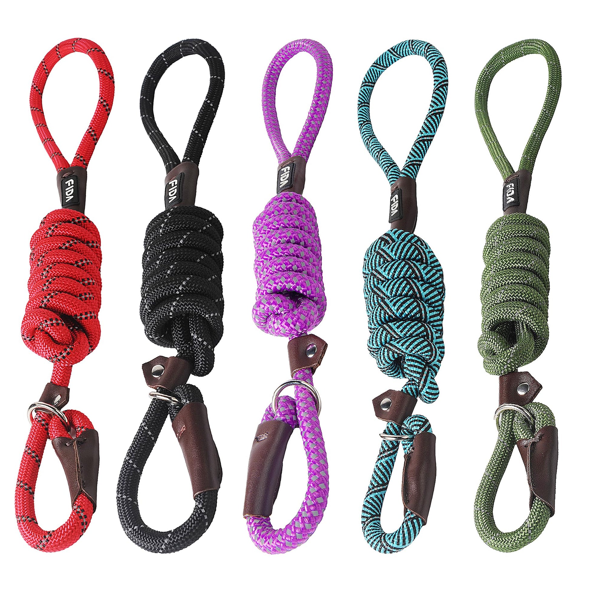 Fida Slip Rope Dog Lead | 1.8m, One-Size-Fits-All, Slip-On Rope Leash. Easy to Slip On, No Collar or Harness Needed. Durable & Weather Resistant Climbers Rope with Reflective Stitching (Green)