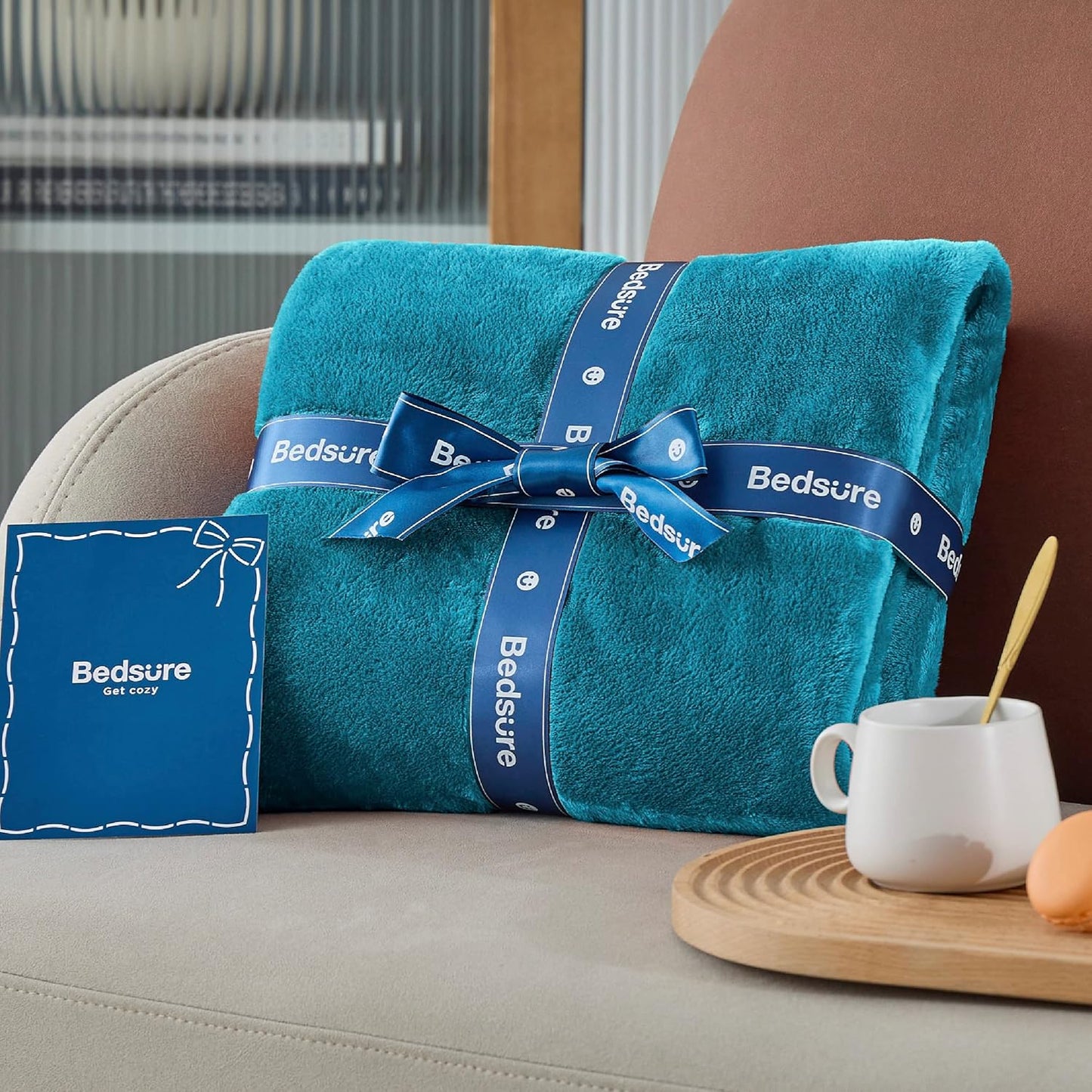 Bedsure Fleece Blanket for Bed - Soft Cosy Fluffy Throw Blankets, Warm Large Throws for Audlts, Teal, 220x240 cm