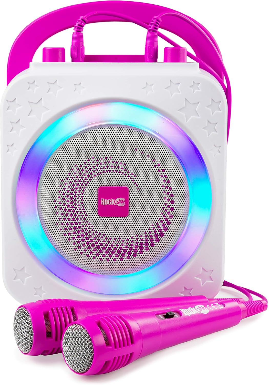 RockJam 10-Watt Rechargeable Bluetooth Karaoke Machine with Two Mics, Lightshow & Voice Effects