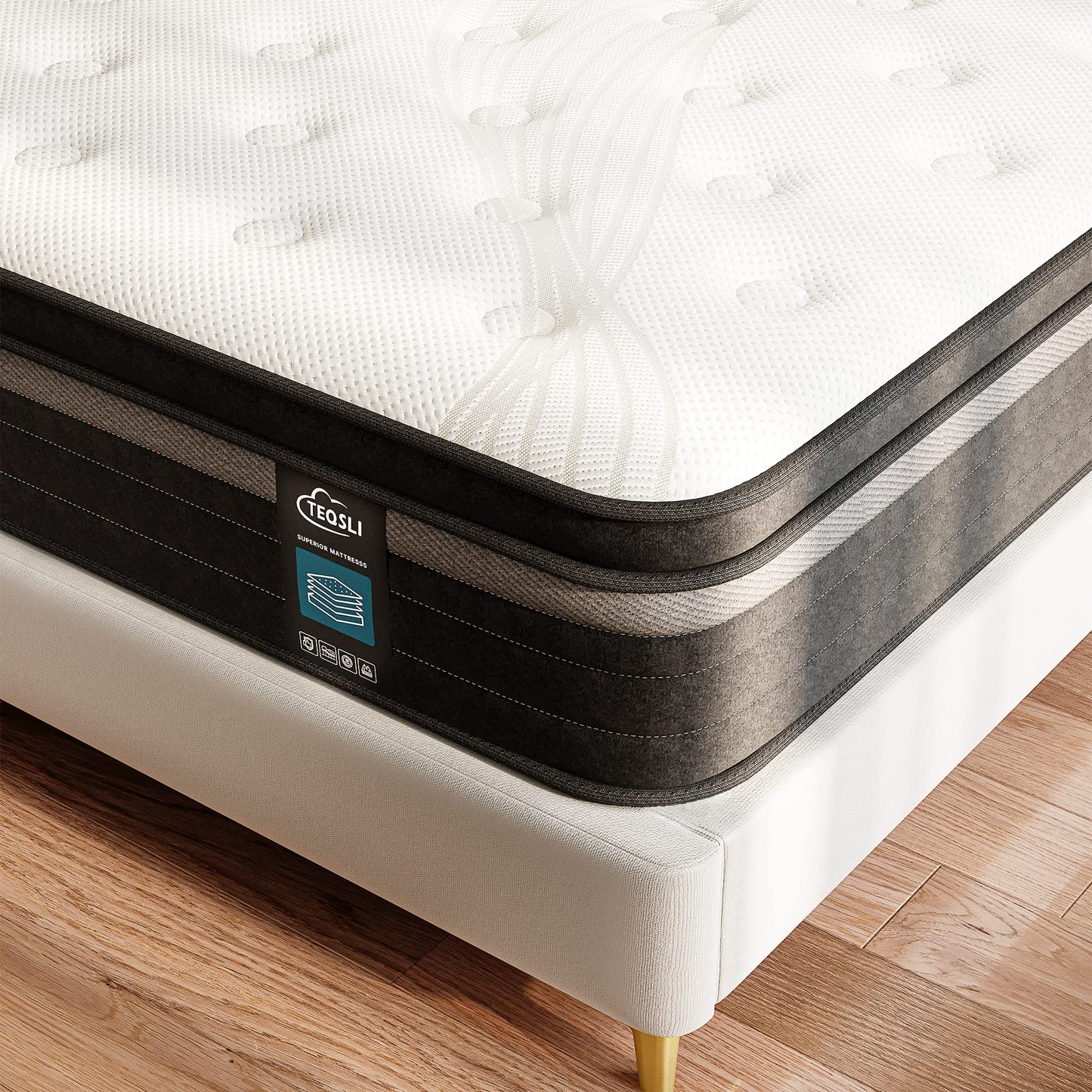 TeQsli Gel Individually Pocket Sprung Double Mattress 4FT6 with Breathable Soft Fabric, 10 Inch Hybrid Mattress Double for Pressure & Back Pain Relief, Medium Firm Mattress in a Box 135x190x25cm